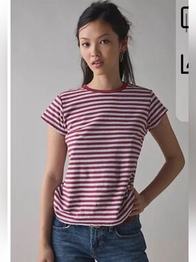 BDG spill the short sleeve maroon striped tee medium NEW